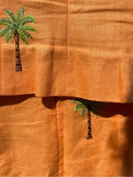 Jade by Melody Tam 100% Linen Embroidered Palm Tree Two Piece Set Size 4 - Picture 6 of 7